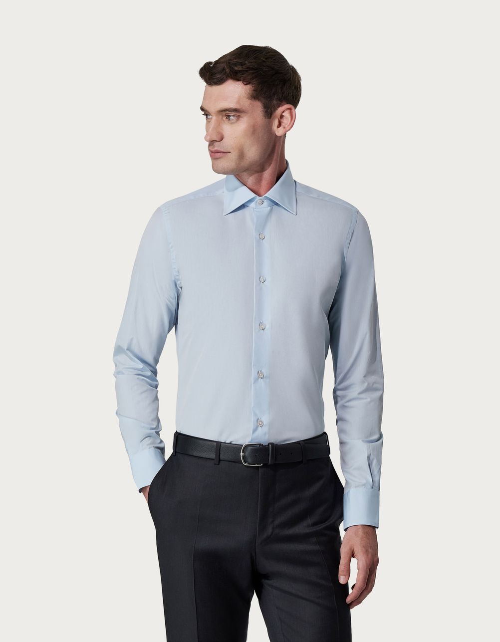 Modern fit shirt in light blue cotton - Exclusive