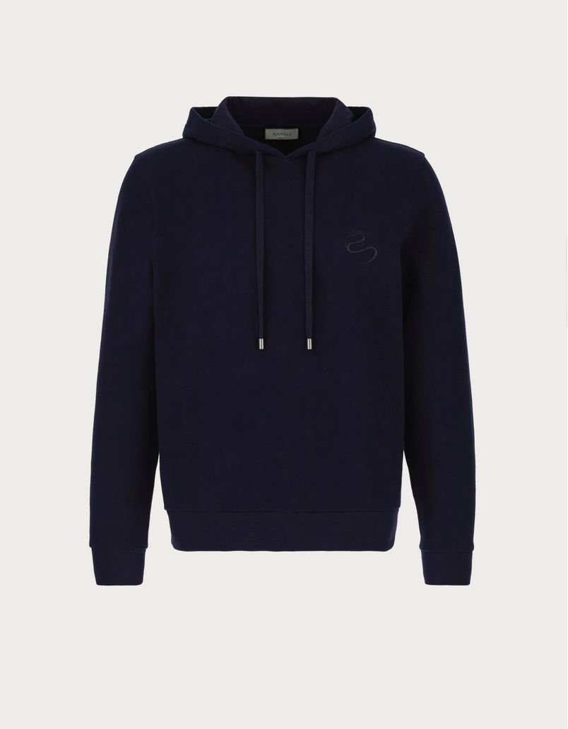 Brushed cotton fleece hoodie with dark navy-coloured dragon embroidery