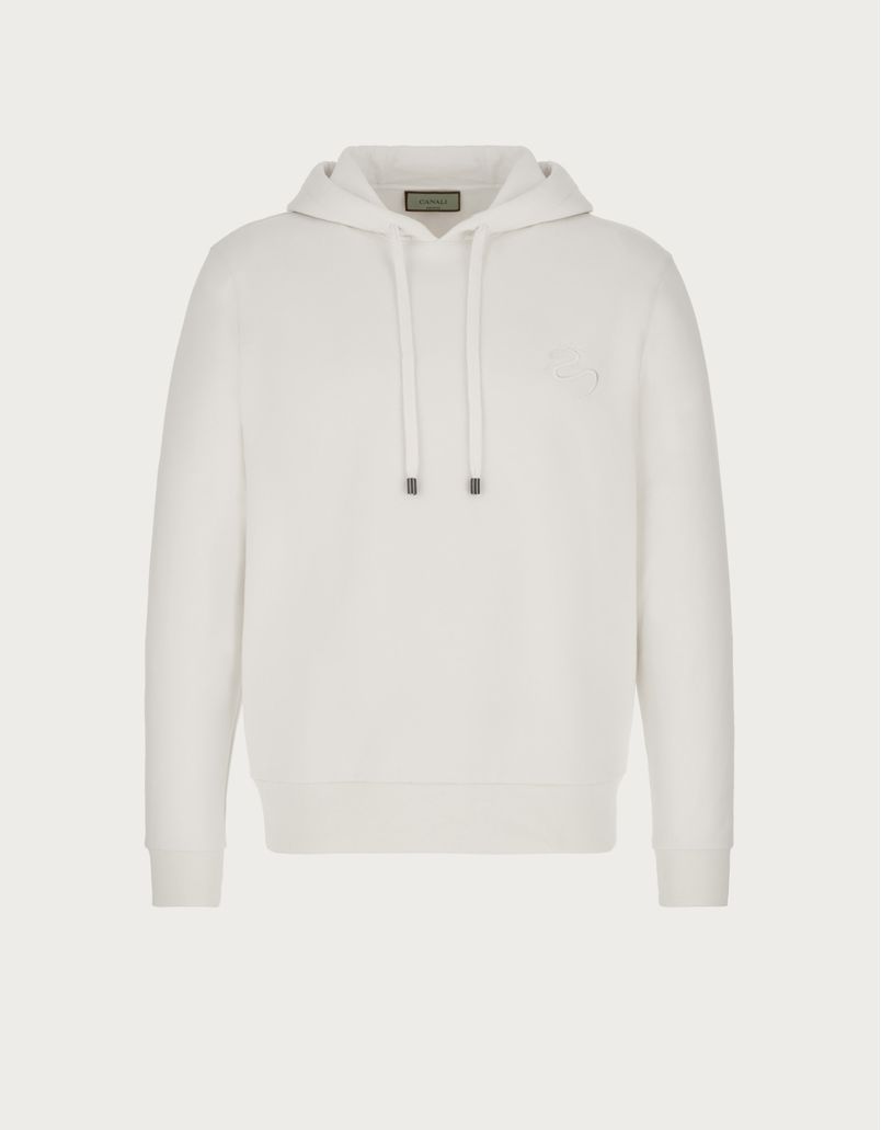Brushed cotton fleece hoodie with cream-coloured dragon embroidery