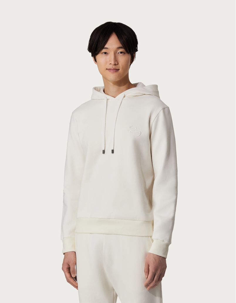 Brushed cotton fleece hoodie with cream-coloured dragon embroidery
