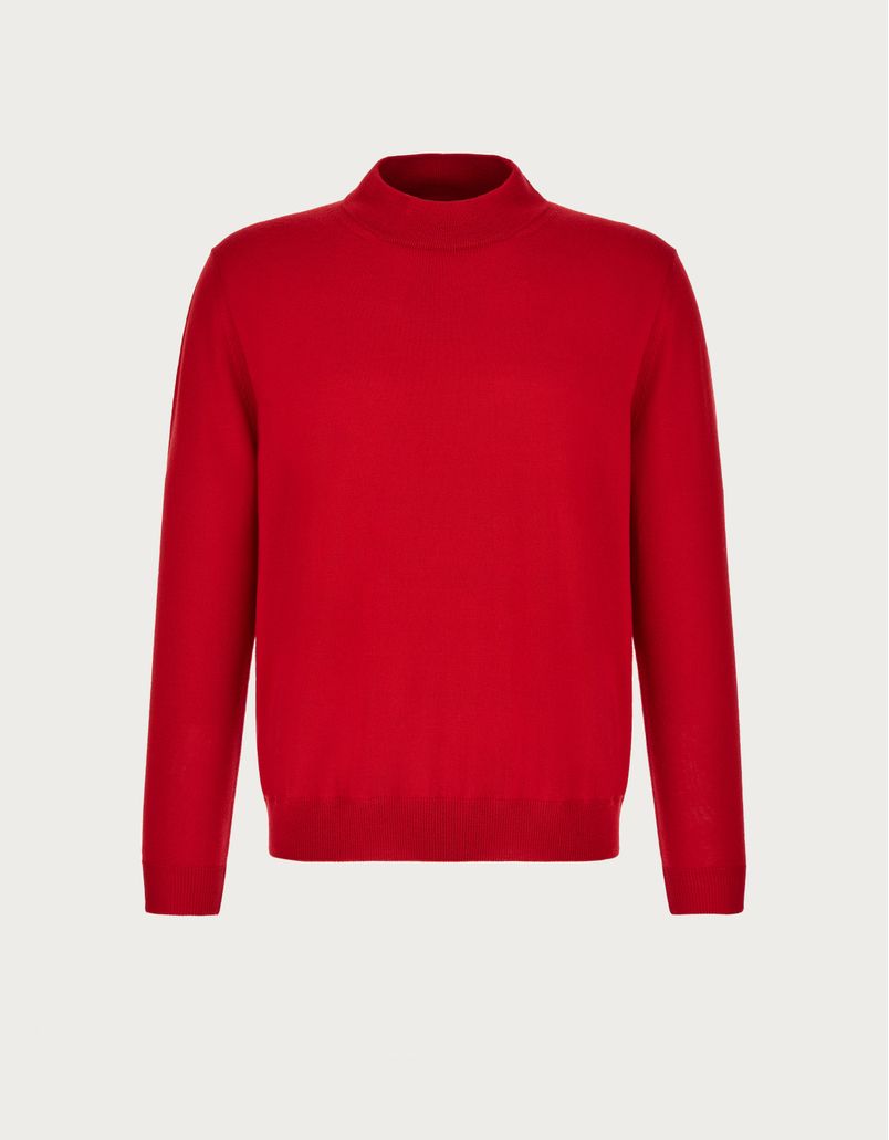 Turtleneck in red extra-fine merino plain knit