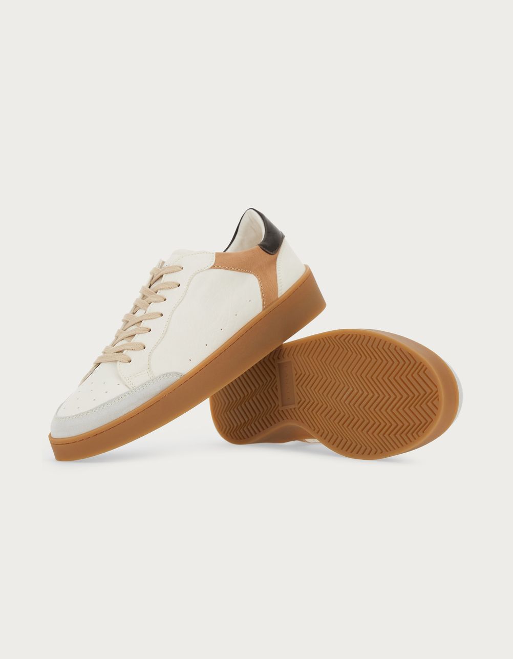Cream and camel leather and suede trainers