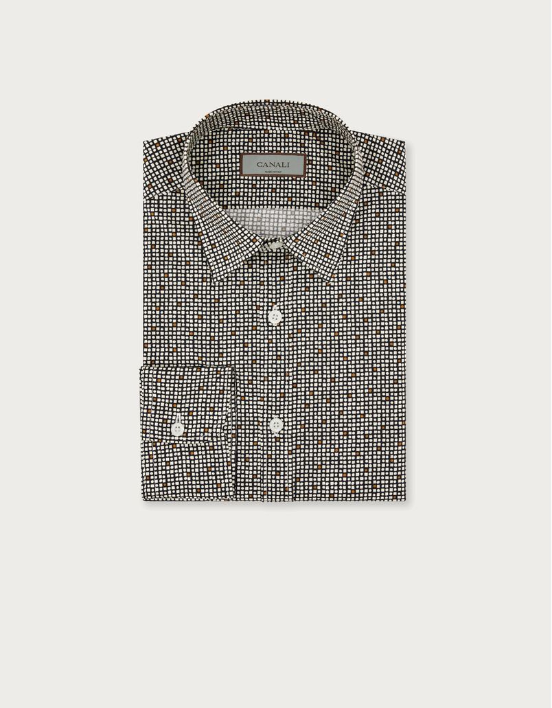 Slim-fit shirt in beige and black cotton