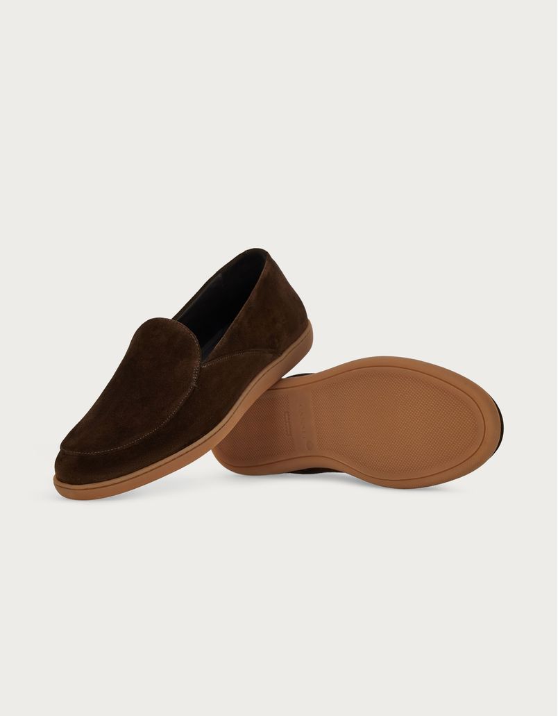 Brown suede slip-on shoes