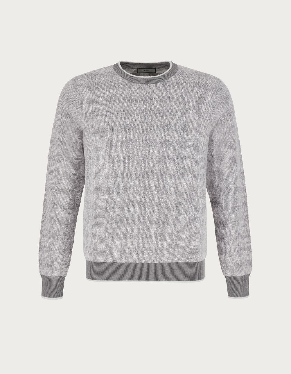 Grey and ivory crew-neck in jacquard cotton