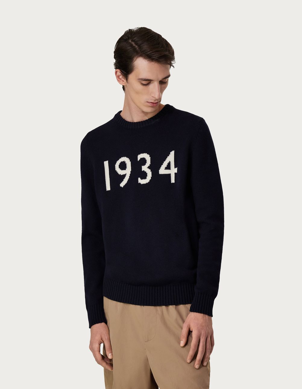 Navy blue and ivory crew-neck in cotton