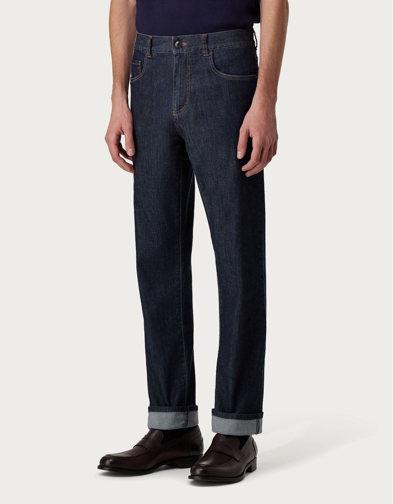 Five-pocket trousers in blue soft-touch stretch denim
