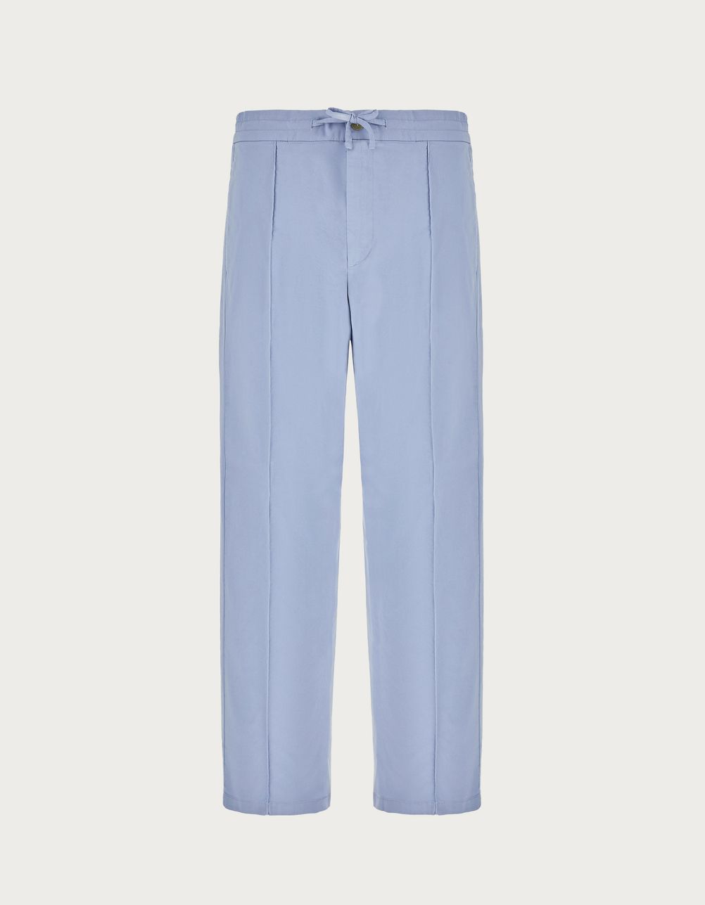 Relaxed-fit chinos with drawstring in light blue dyed cotton microtwill