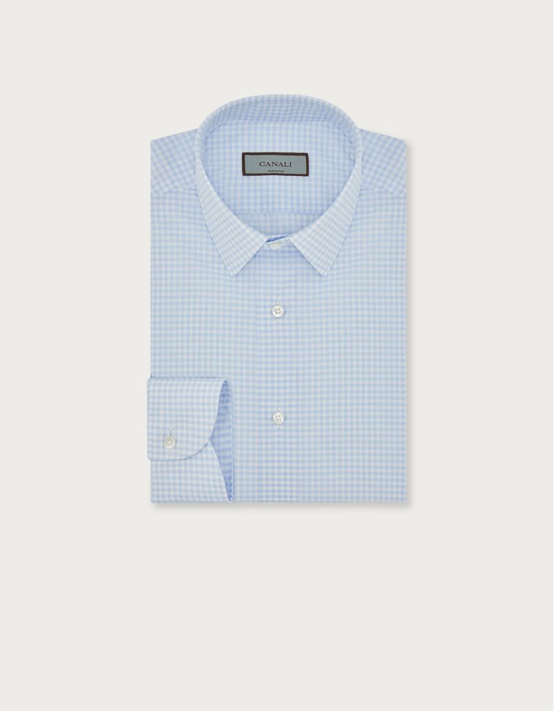 Slim-fit shirt in light blue and white cotton