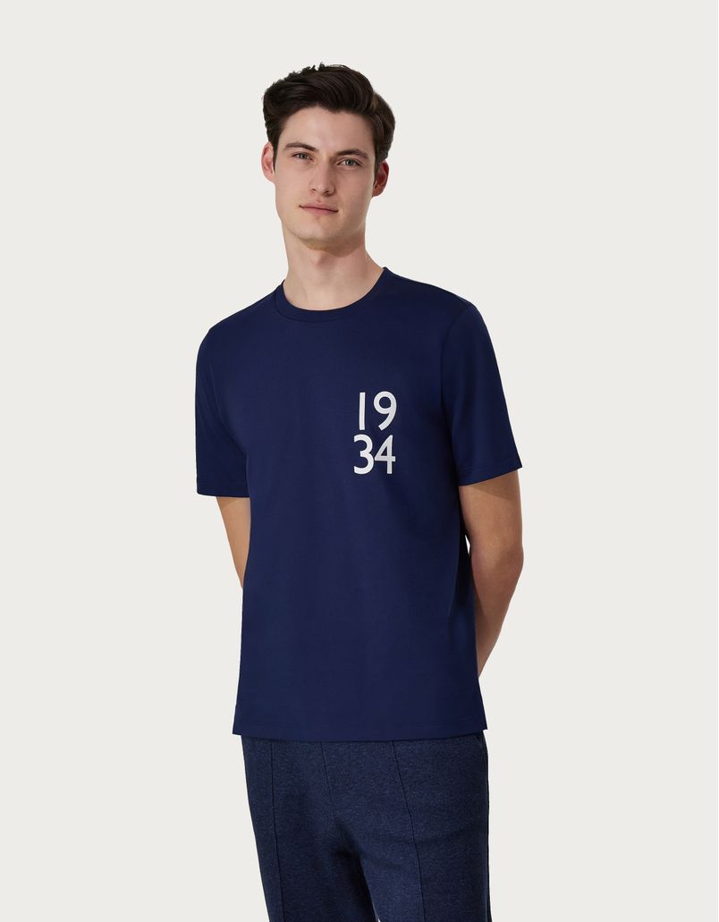 Blue and white T-shirt in organic jersey cotton