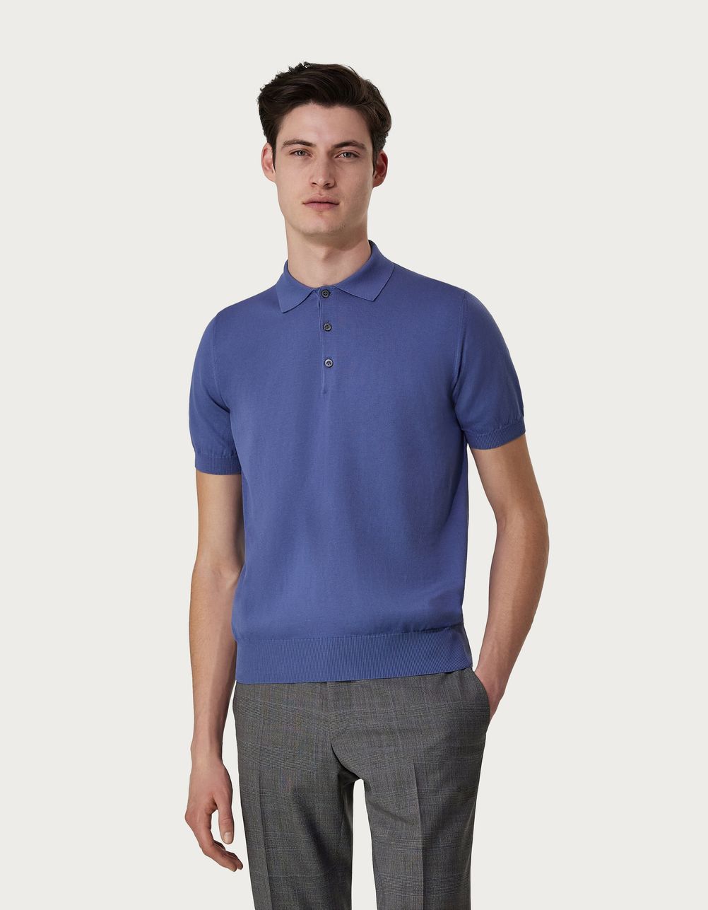 Air-force-blue polo shirt in garment-dyed shaved cotton