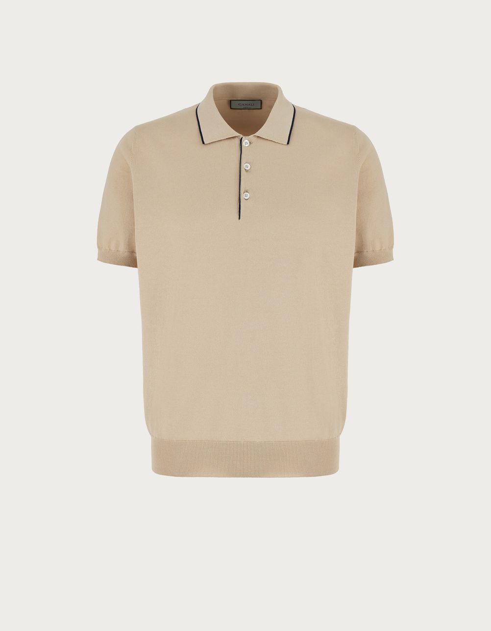 Blue and beige polo shirt in garment-dyed shaved cotton