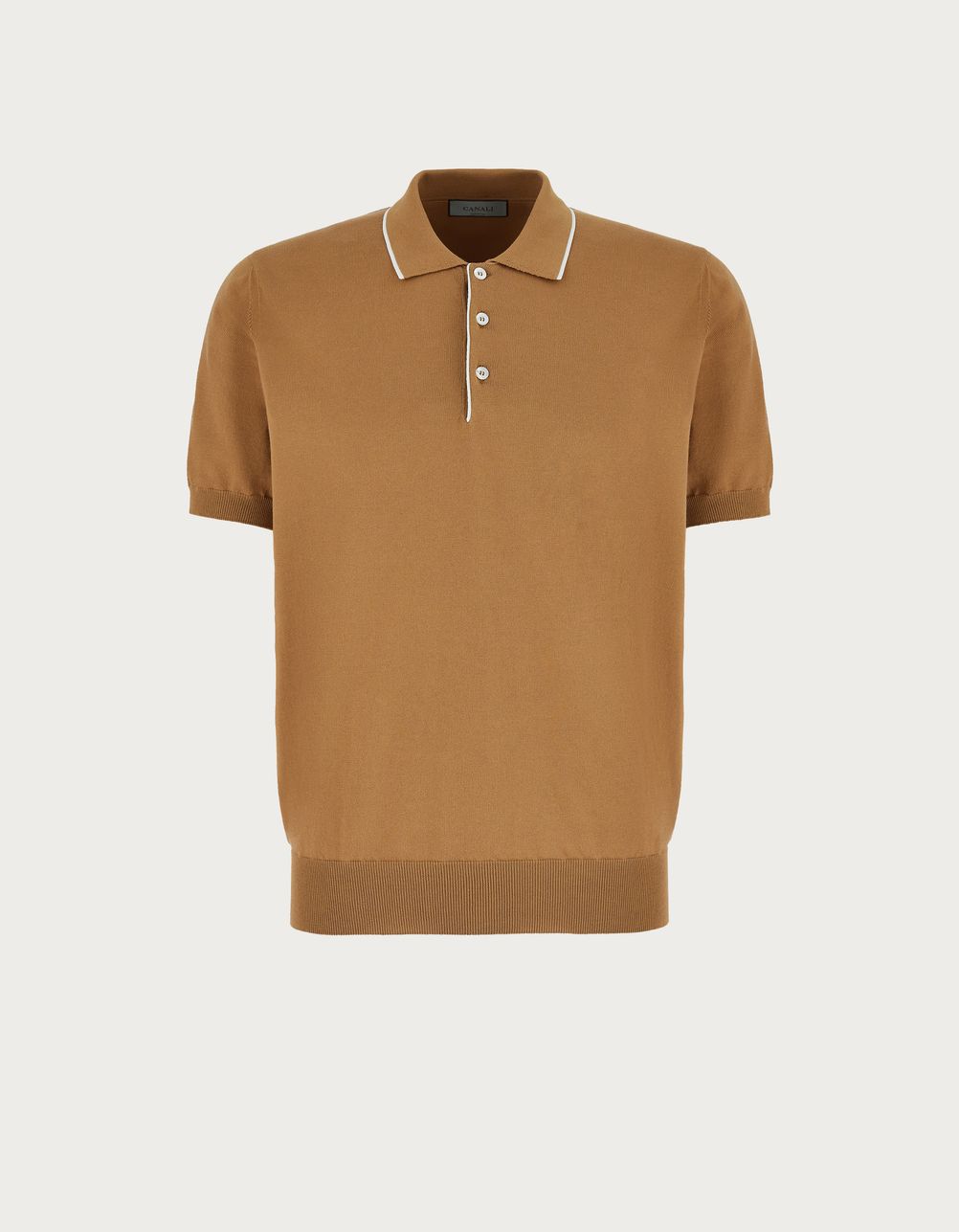Cinnamon and white garment-dyed polo shirt in shaved cotton