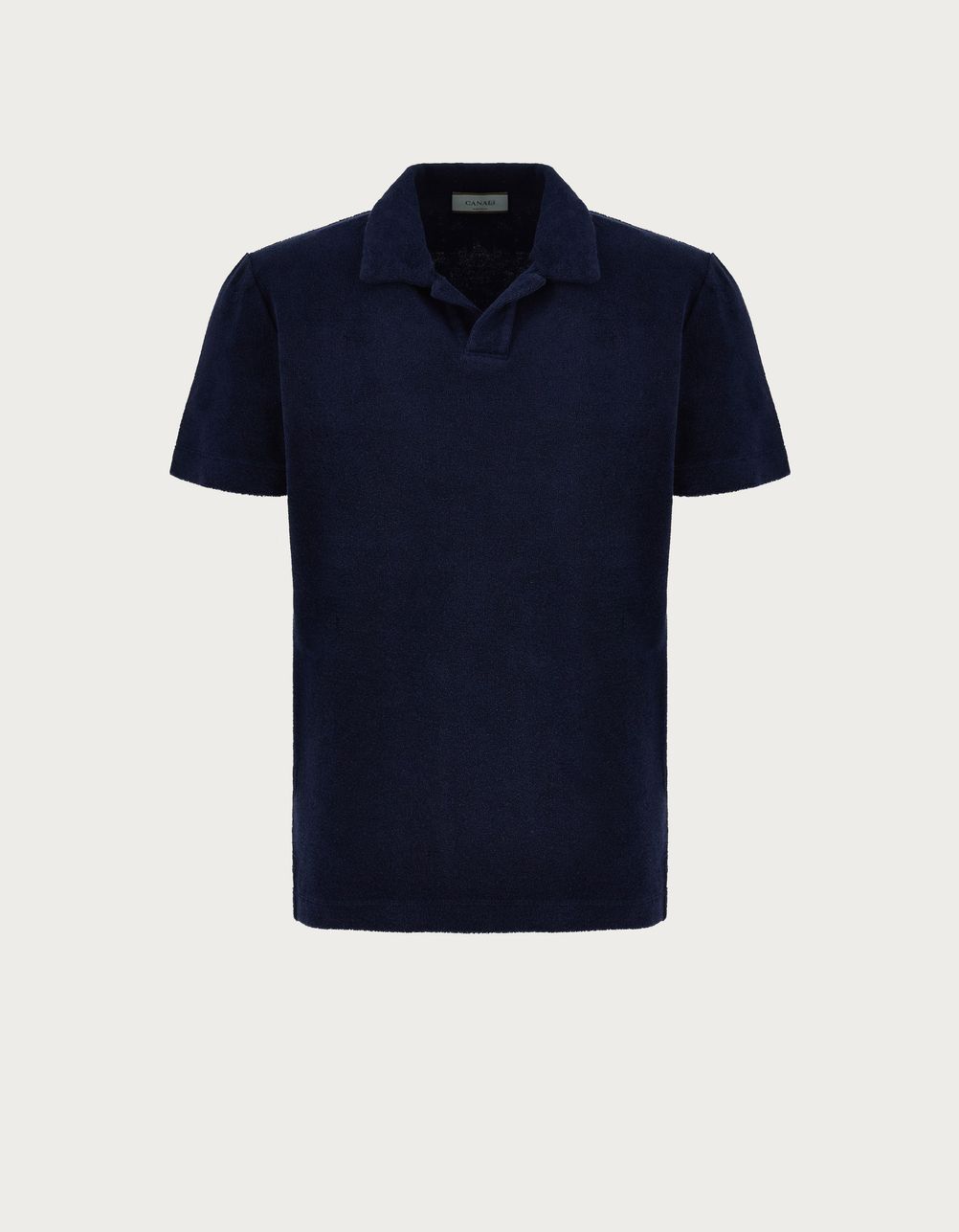 Navy blue polo shirt in garment-dyed cotton terry