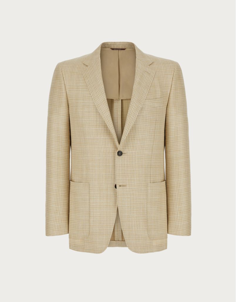 White and yellow blazer in silk, wool and linen