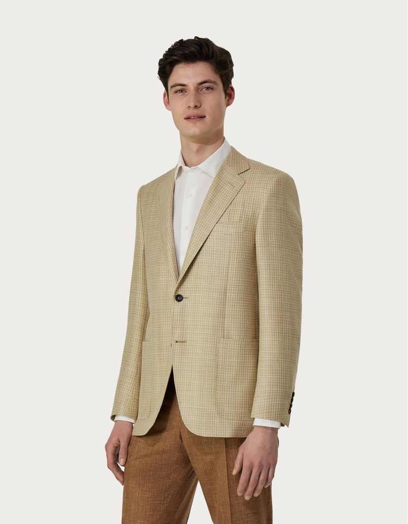 White and yellow blazer in silk, wool and linen