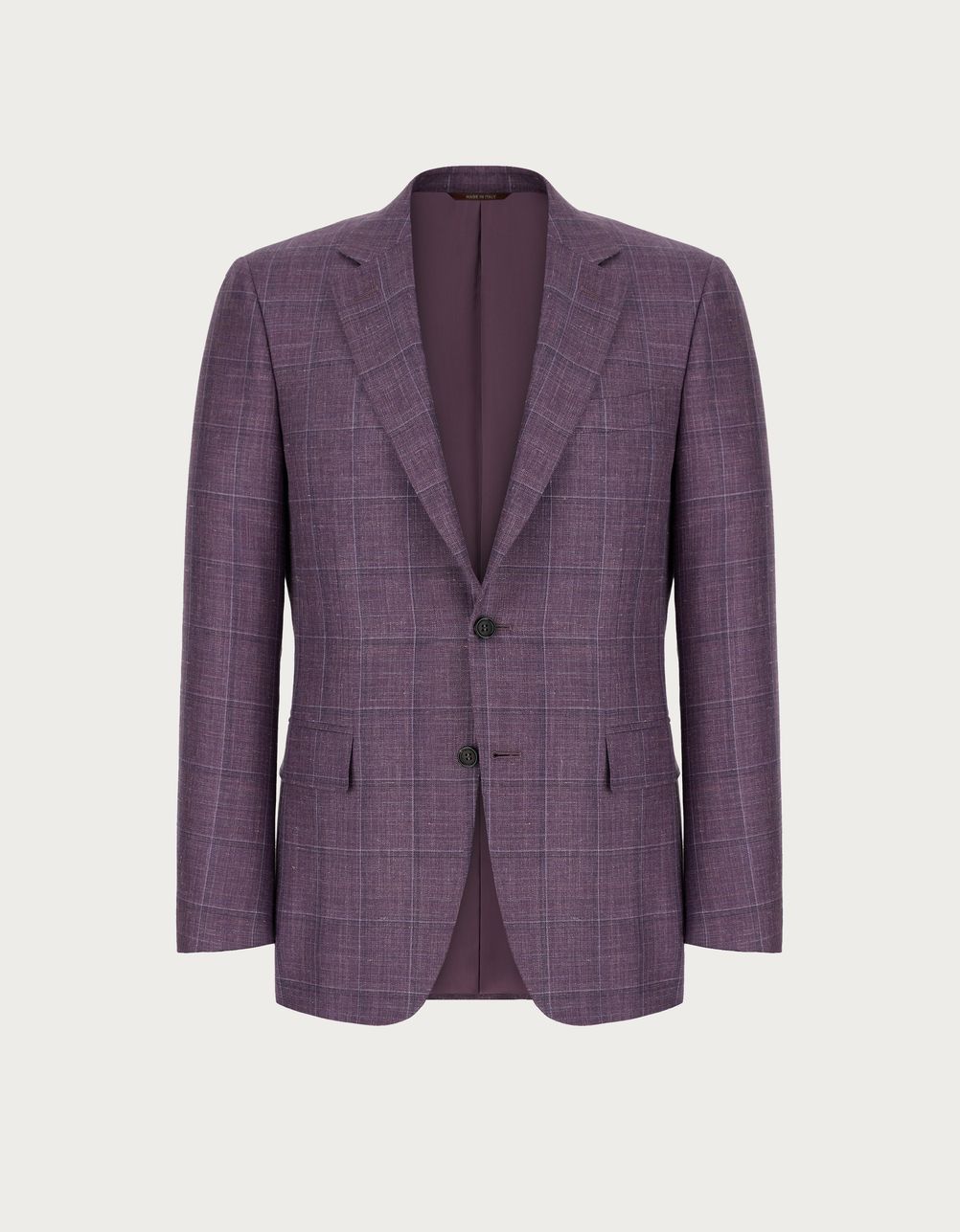 Purple overcheck blazer in wool, silk and linen