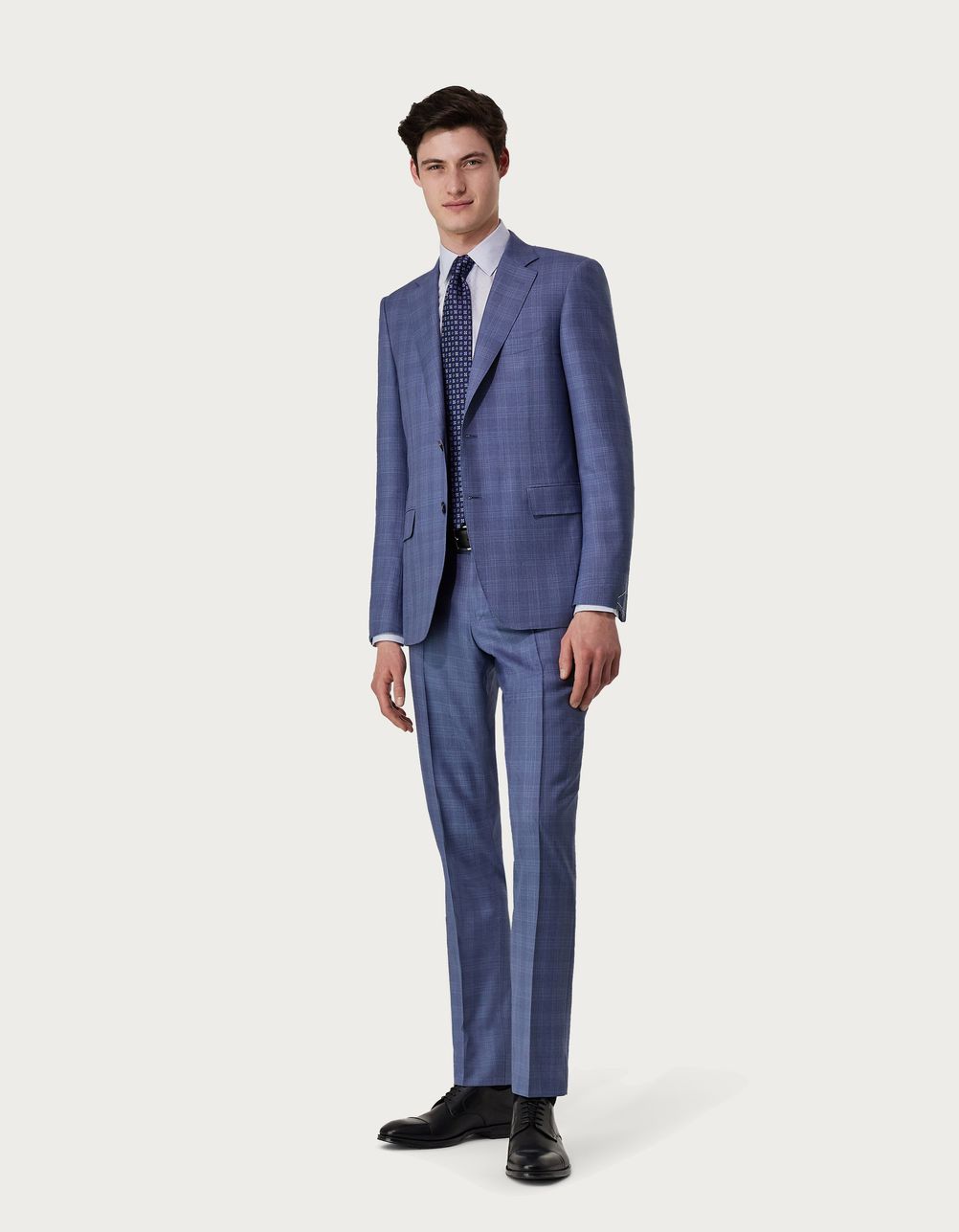 Anzug aus 150er-Wolle und Seide mit Prince-of-Wales-Muster Azurblau – Exclusive