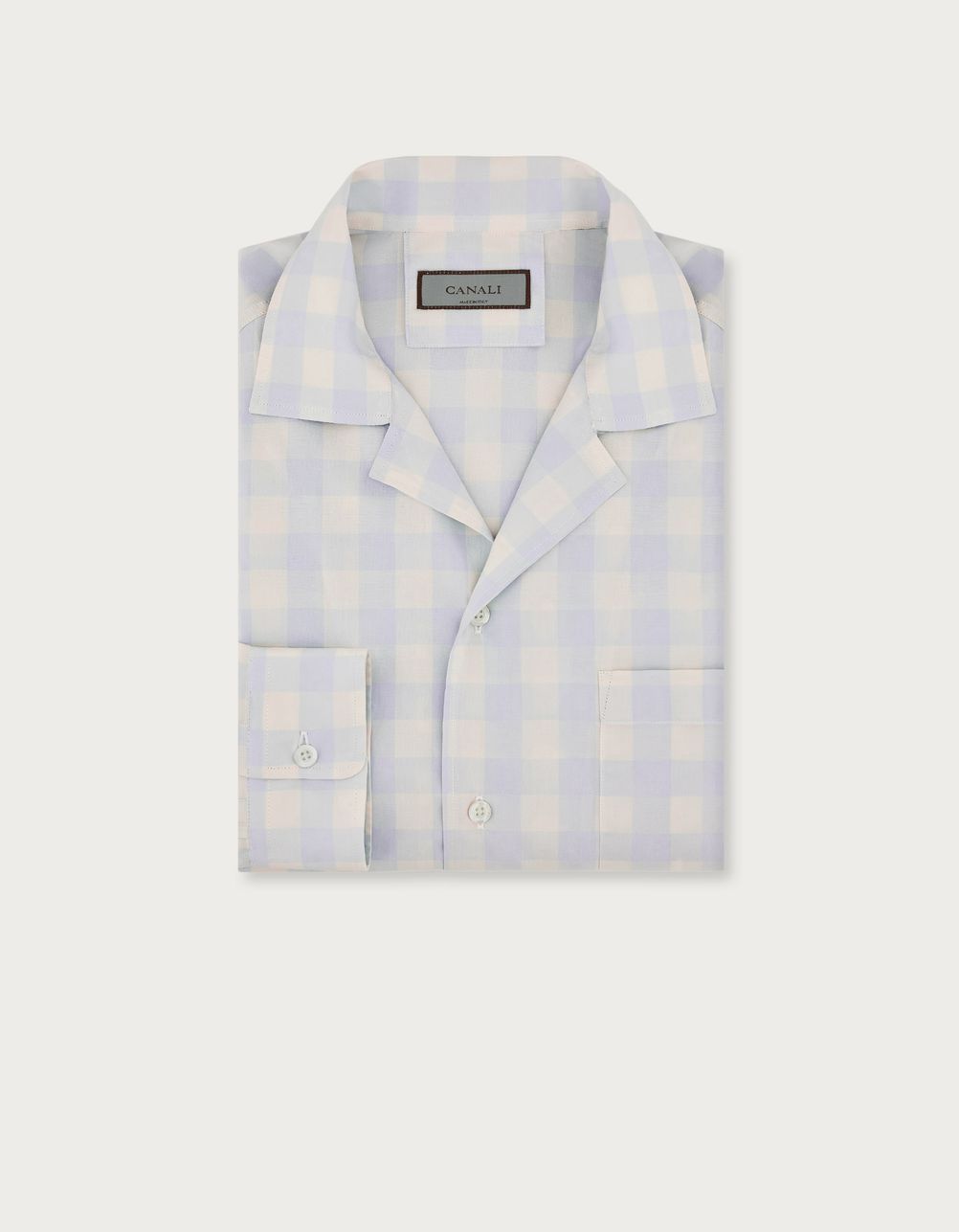 Chemise en coton à petits carreaux, bleu clair et blanche, coupe décontractée