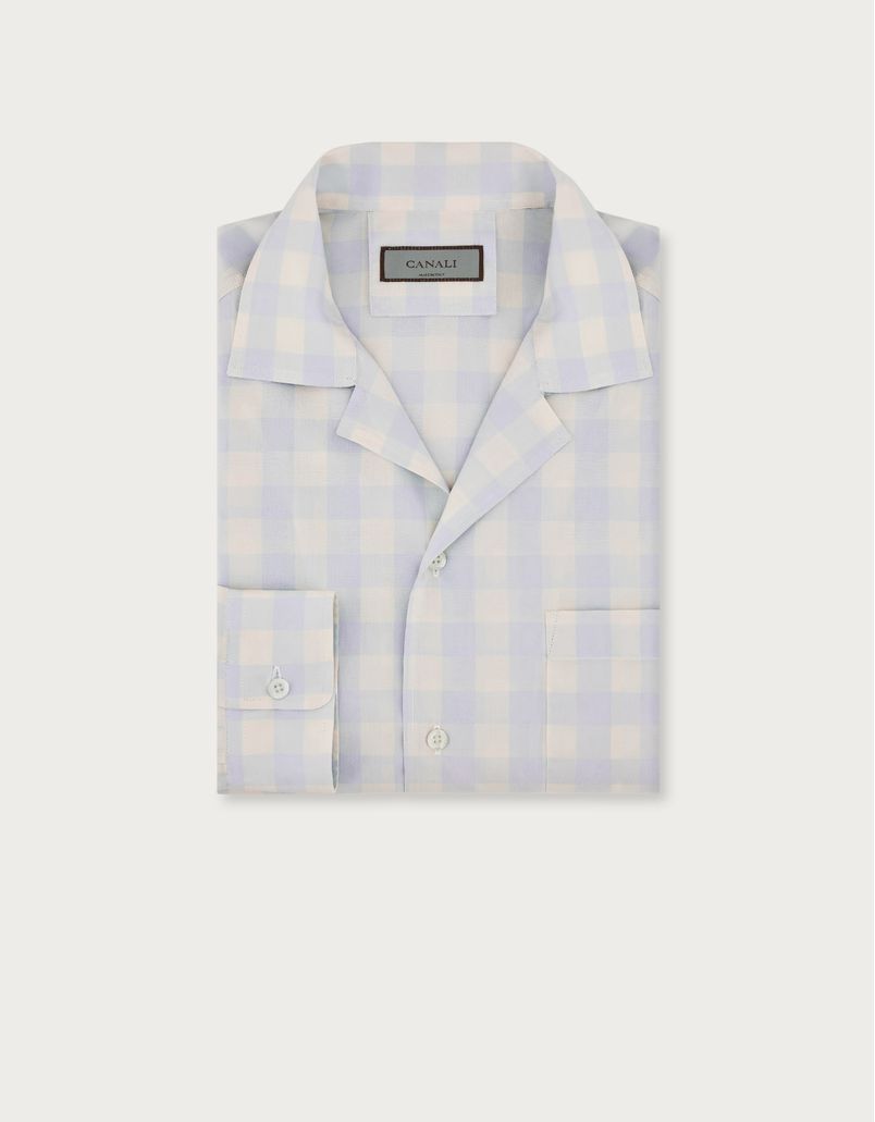 Chemise en coton à petits carreaux, bleu clair et blanche, coupe décontractée