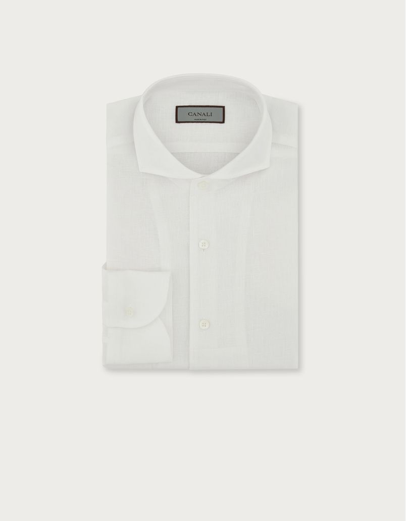 Slim-fit shirt in white linen