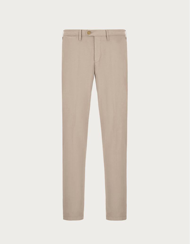 Chinos in sand garment-dyed cotton and silk twill