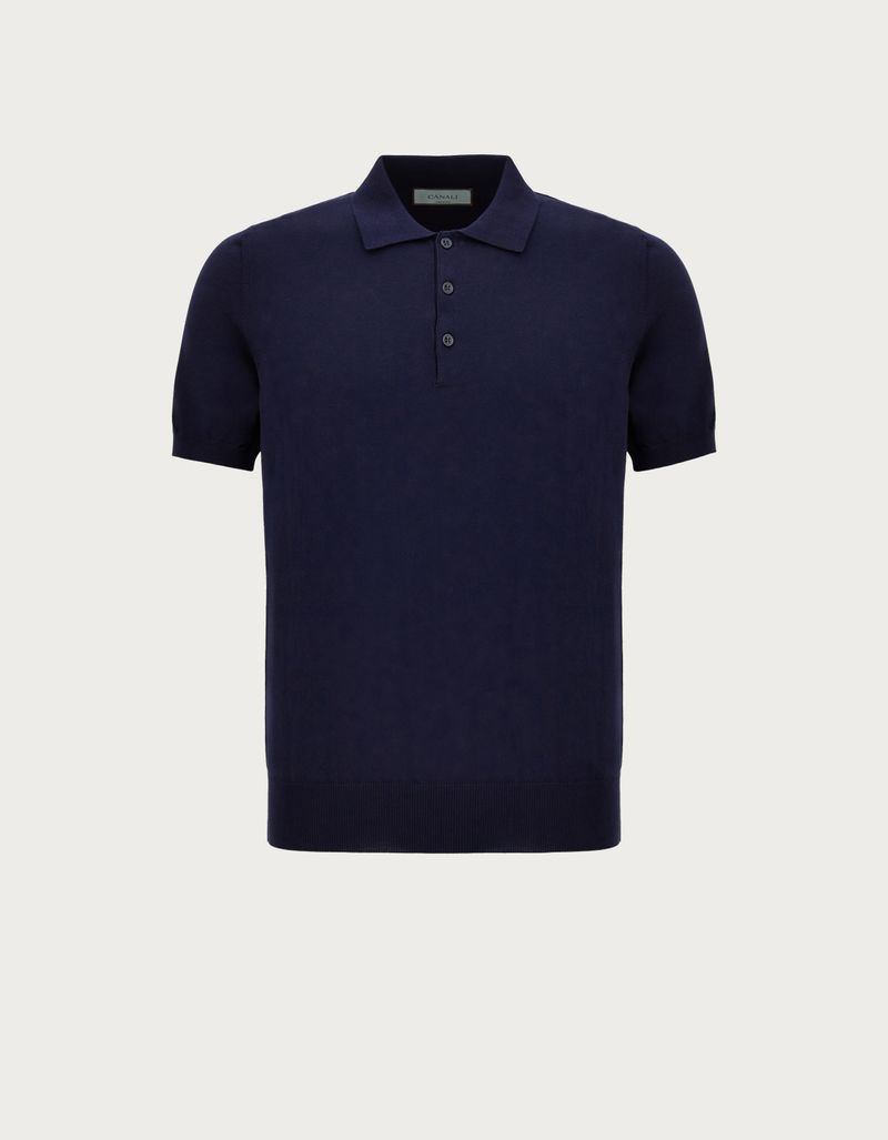 Navy blue polo shirt in garment dyed shaved cotton