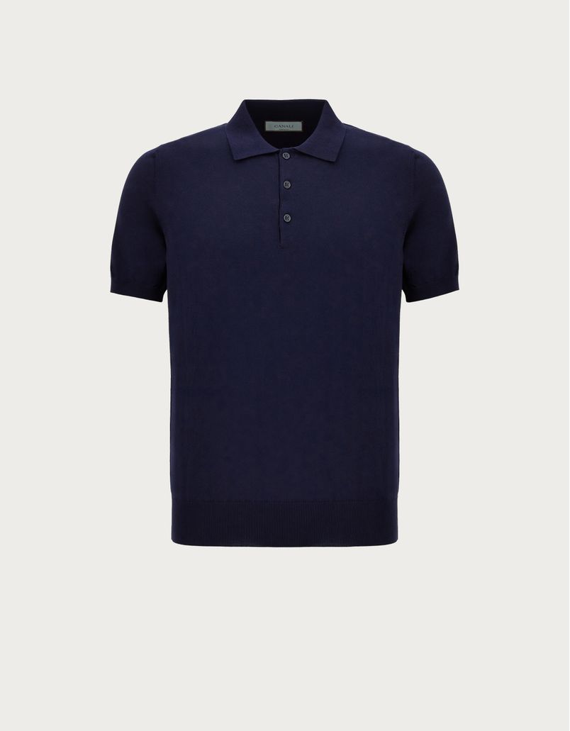 Navy blue polo shirt in garment-dyed shaved cotton