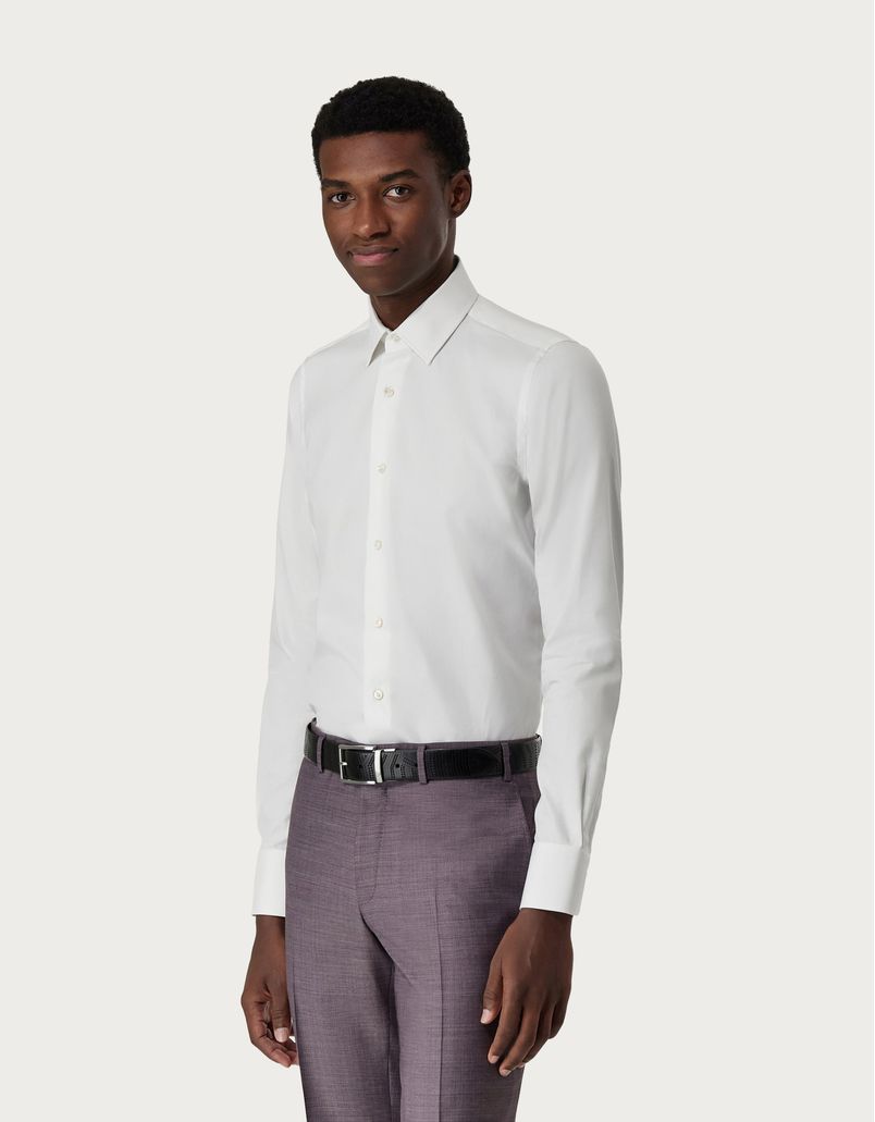 Slim-fit shirt in white micro-structured Sea Island cotton - Exclusive