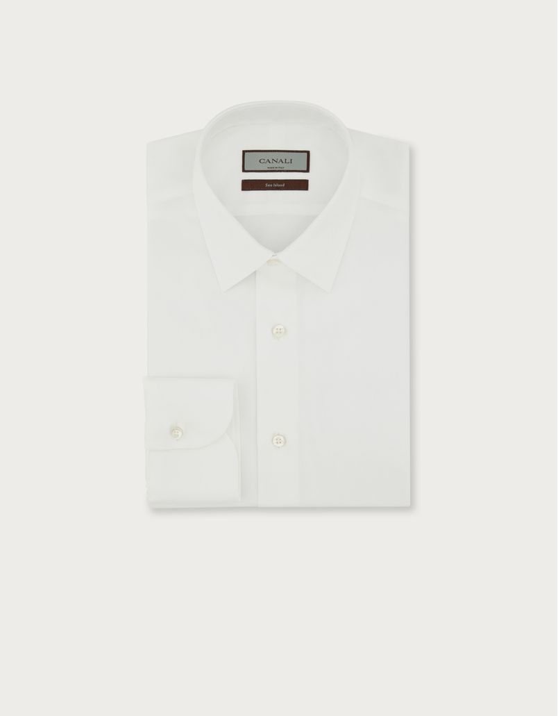 Camisa slim fit de algodón microestructura Sea Island blanca - Exclusive