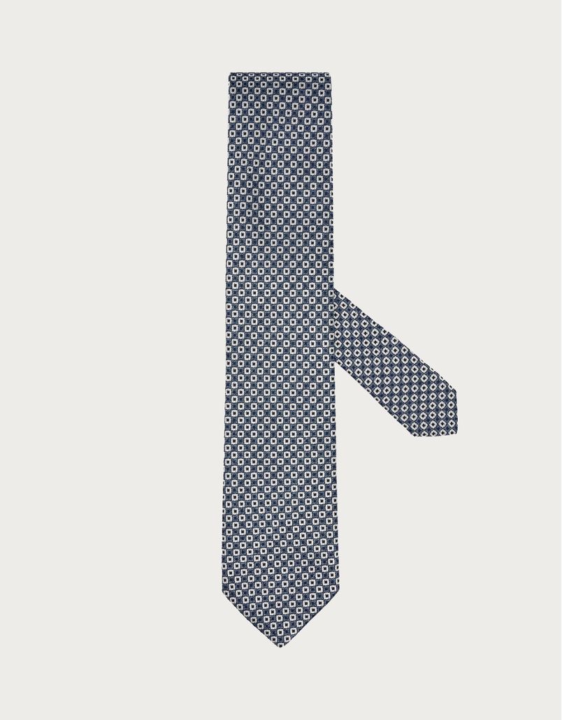 Denim blue patterned silk tie