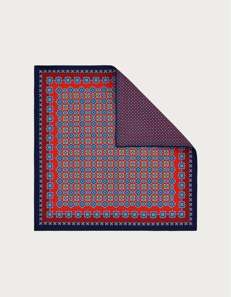 Red silk pocket square with double print