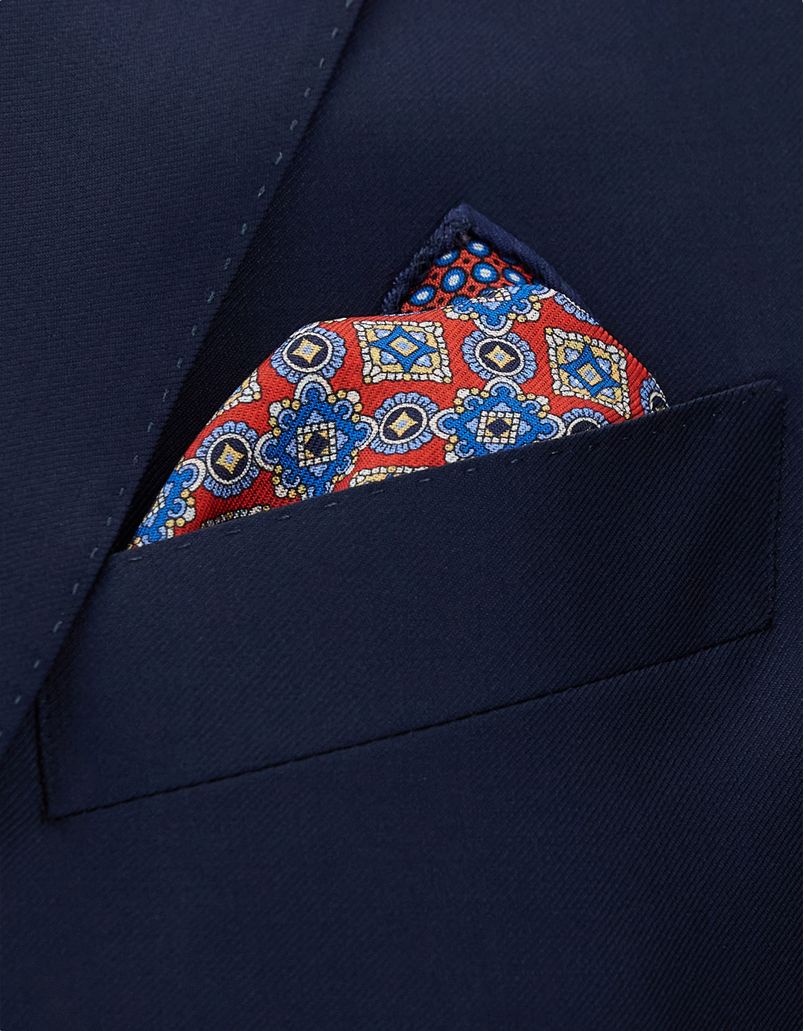 Red silk pocket square with double print