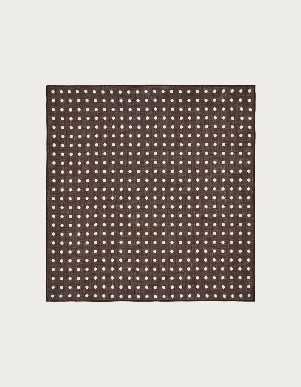 Brown linen pocket square with polka dot pattern