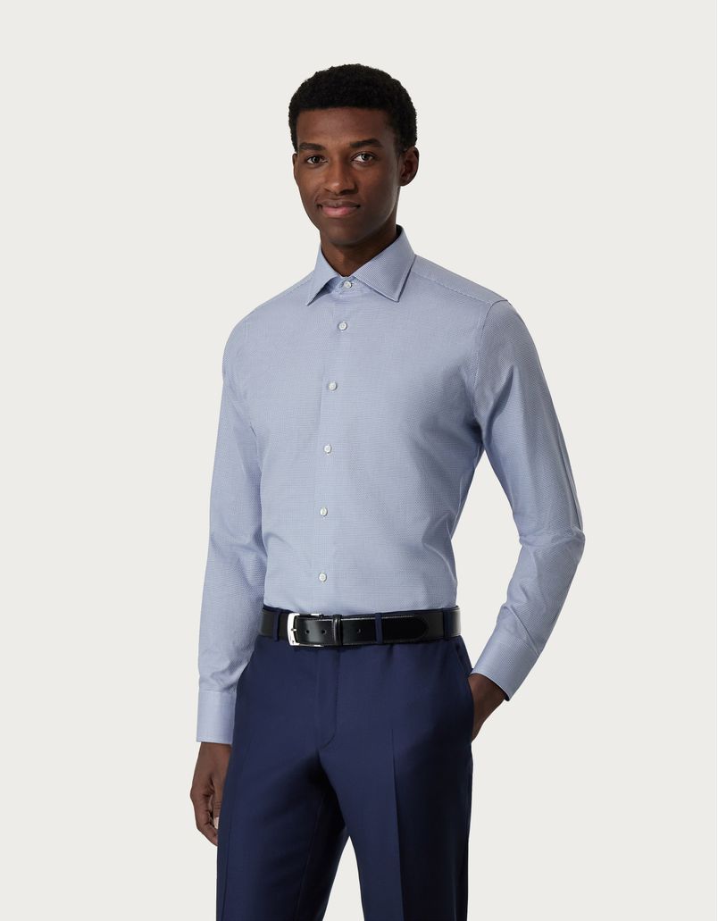 Regular fit Impeccable shirt in white and blue cotton