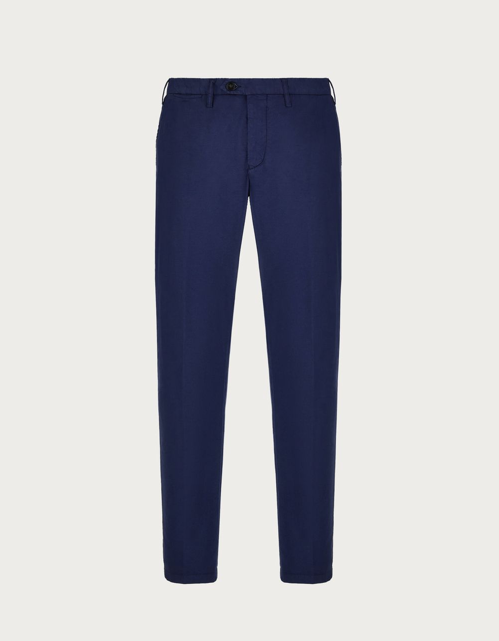 Chinos in navy blue garment-dyed cotton and silk twill