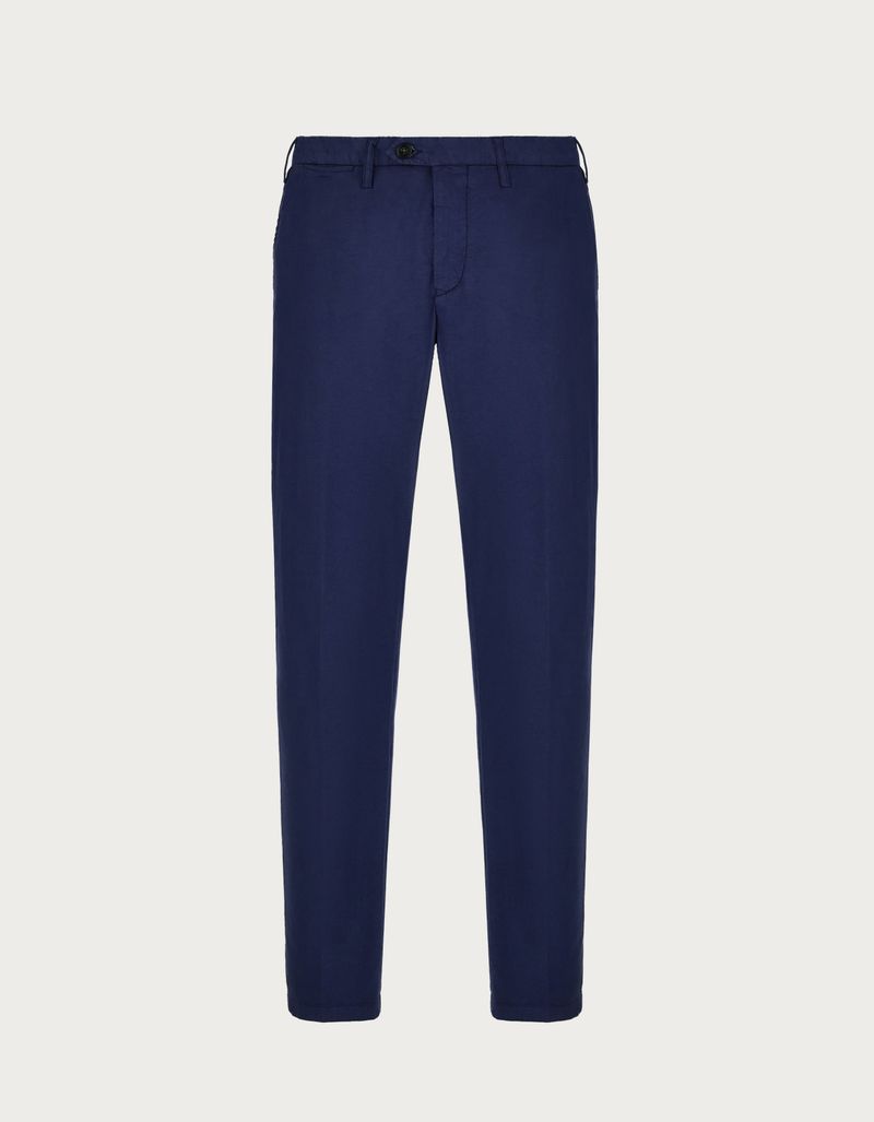 Chinos in navy blue cotton and silk twill - Canali INTL