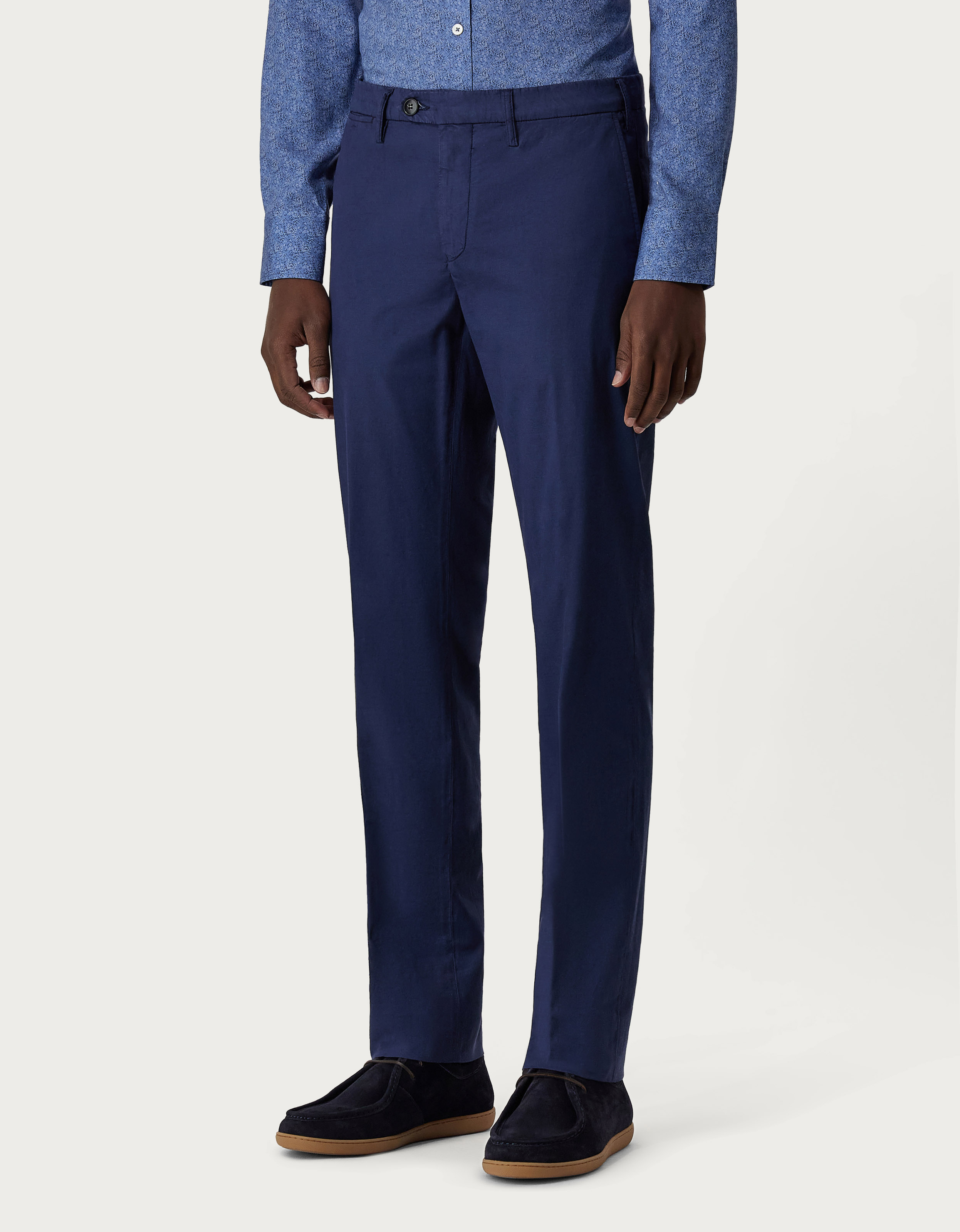 Chinos in navy blue cotton and silk twill - Canali INTL