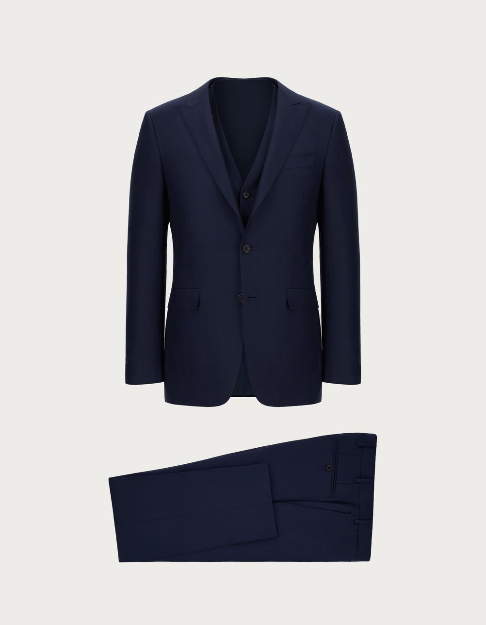 Navy blue suit with waistcoat in wool