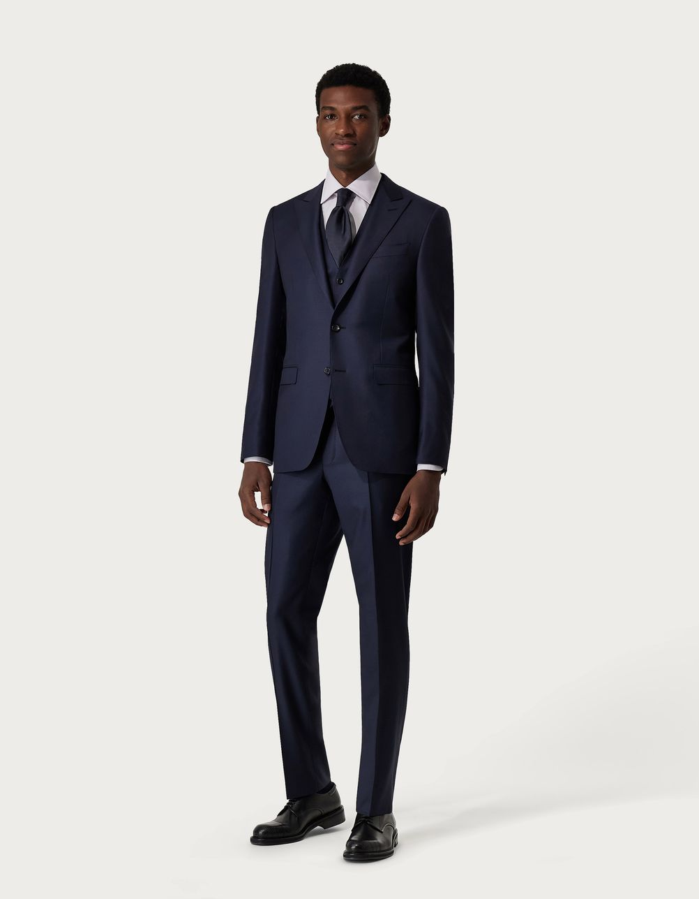 Navy blue suit with waistcoat in wool
