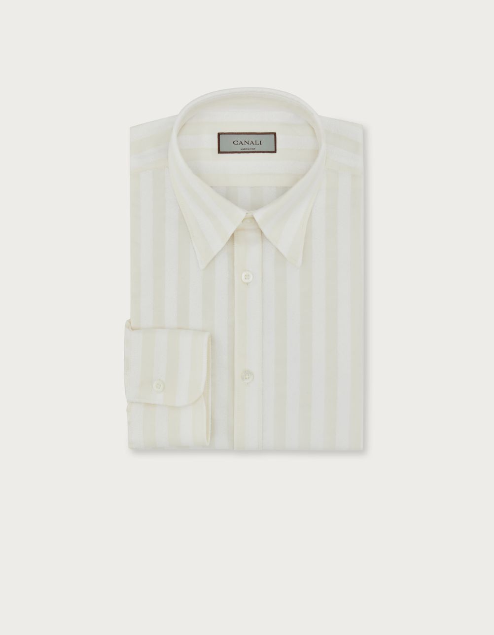 Camisa slim fit de algodón a rayas beige y blanca 
