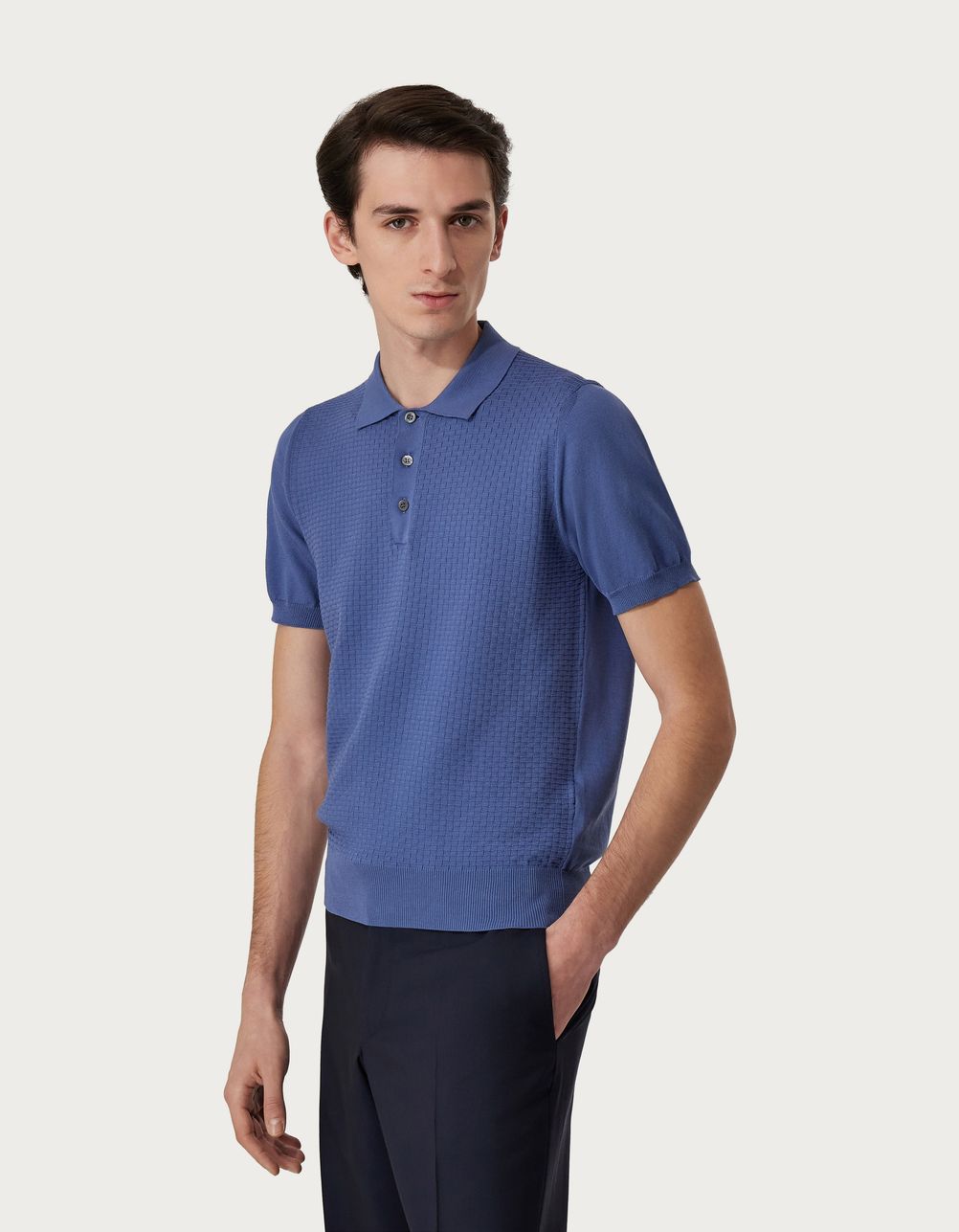 Air-force-blue polo shirt in garment-dyed cotton