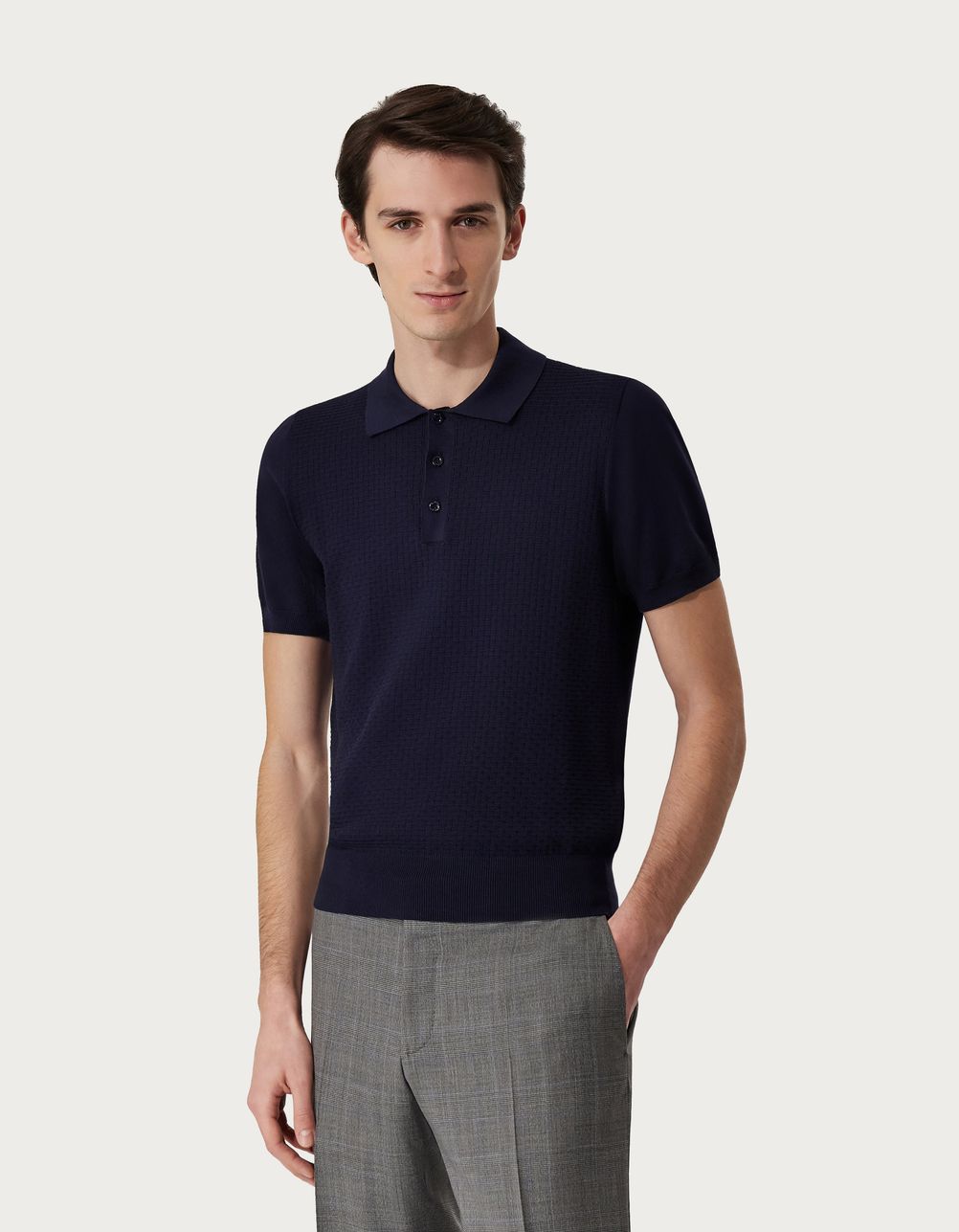 Navy blue polo shirt in garment-dyed cotton