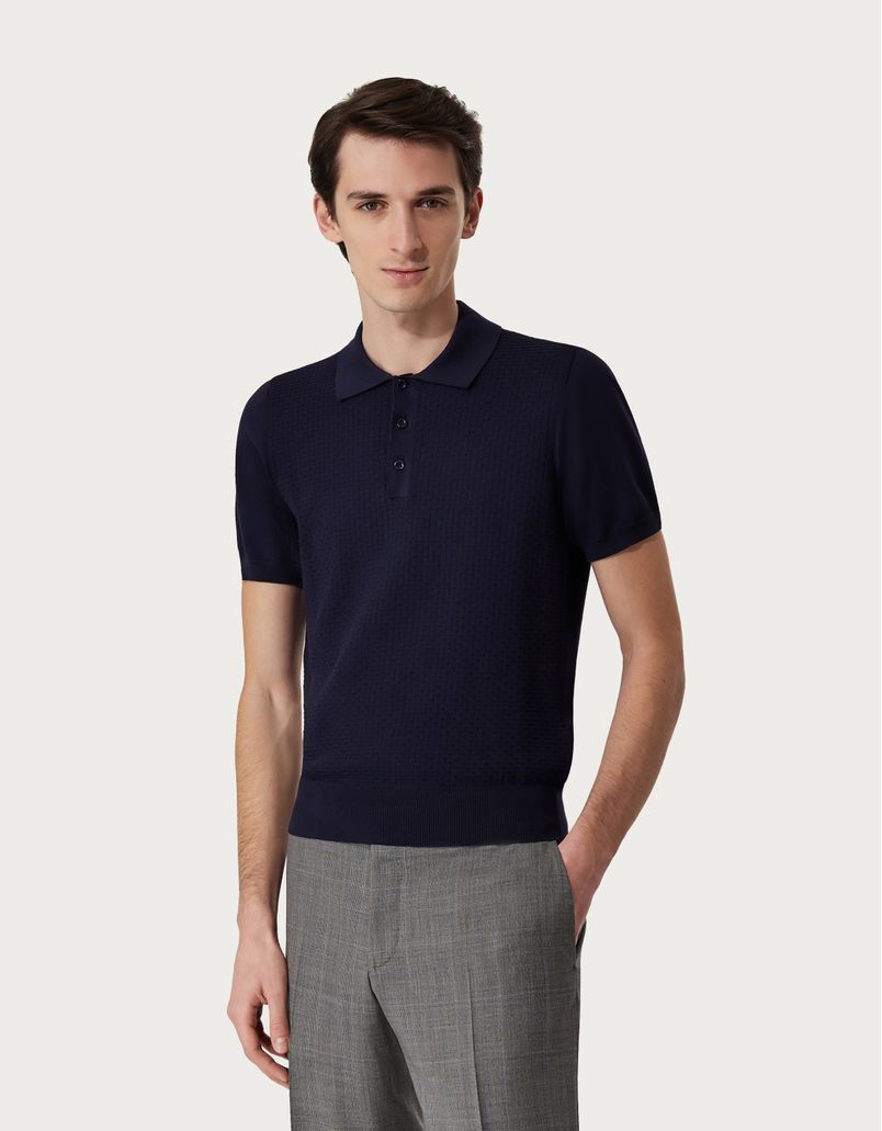 Navy blue polo shirt in garment-dyed cotton