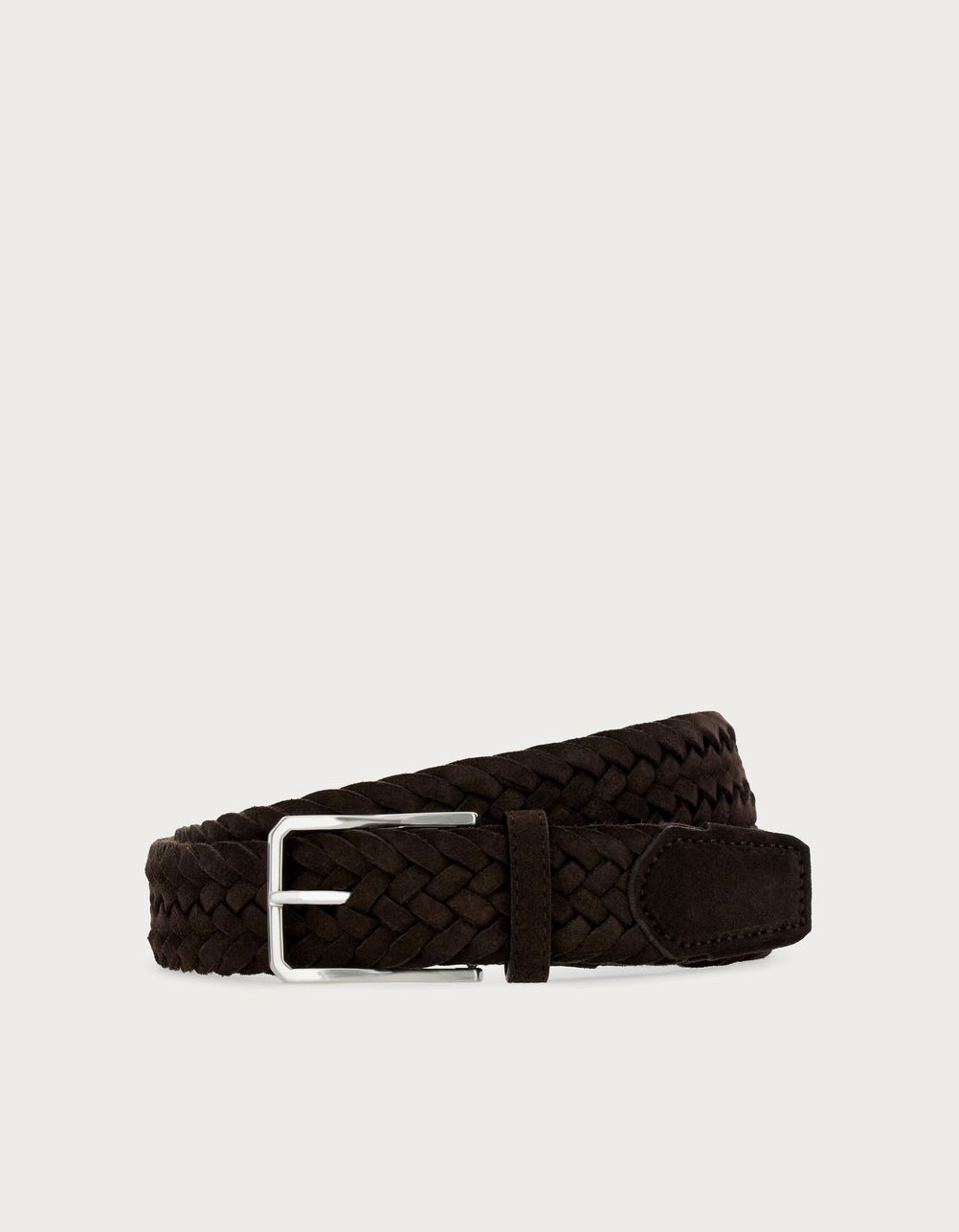 Dark brown suede calfskin woven belt