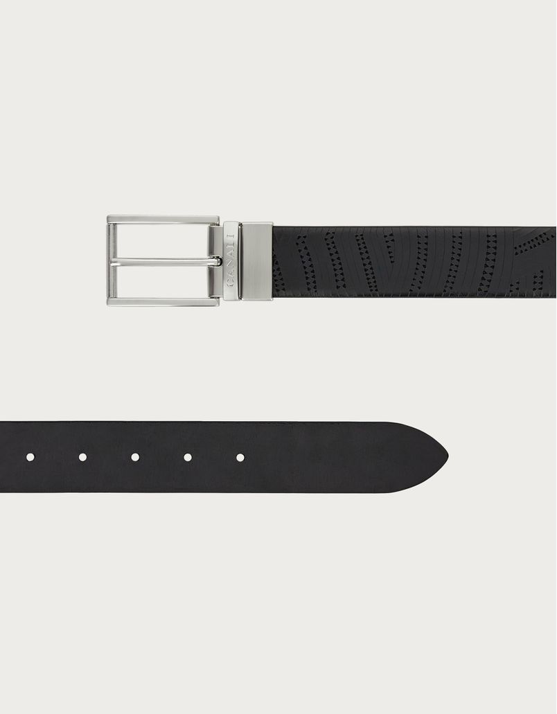 Black smooth laser-embossed calfskin belt