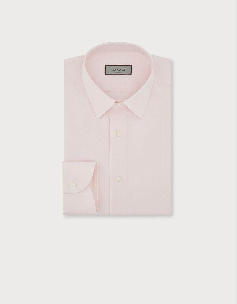 Camisa slim fit en algodón de cuadros pequeños rosa
