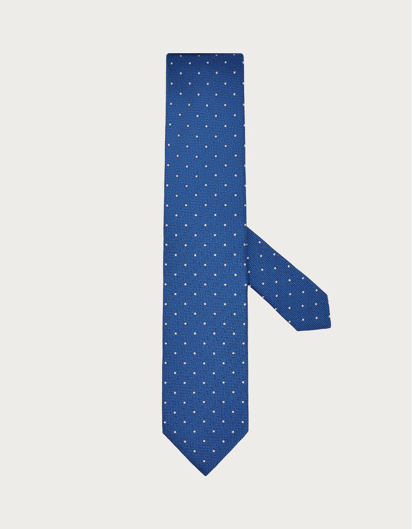 Blue silk tie with polka dot pattern