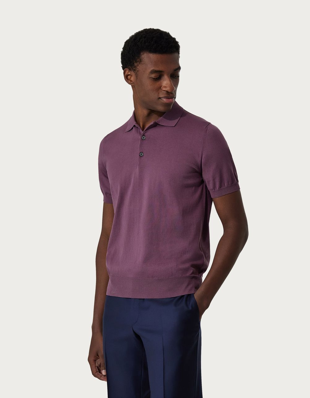 Mauve polo shirt in garment-dyed shaved cotton