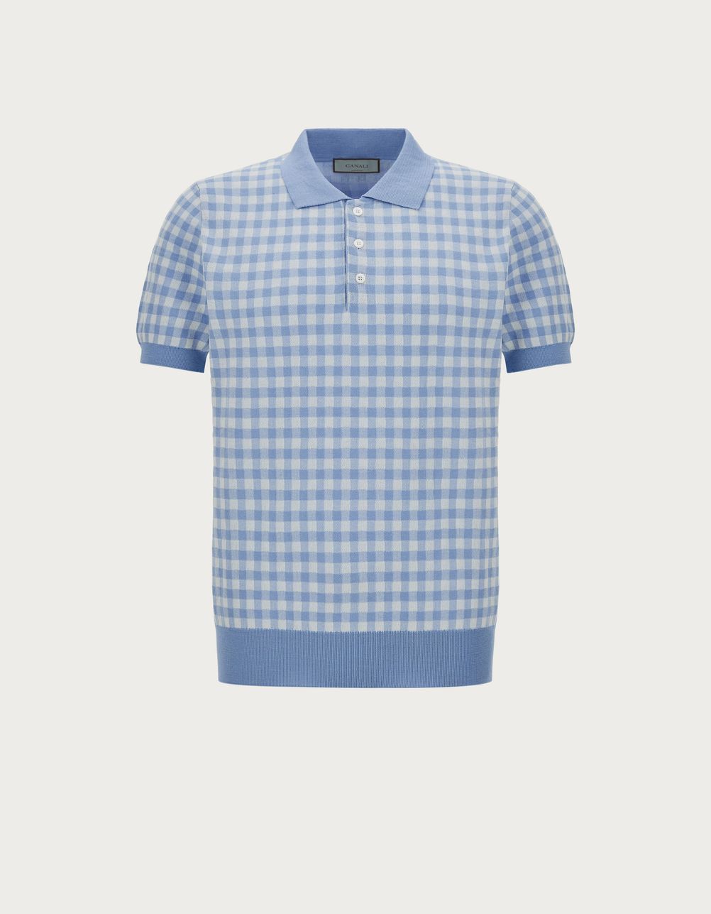 Light blue and white polo shirt in jacquard cotton